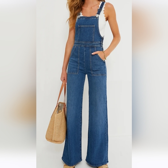 Flared Denim dungaree/jumpsuit - Picture 1 of 11